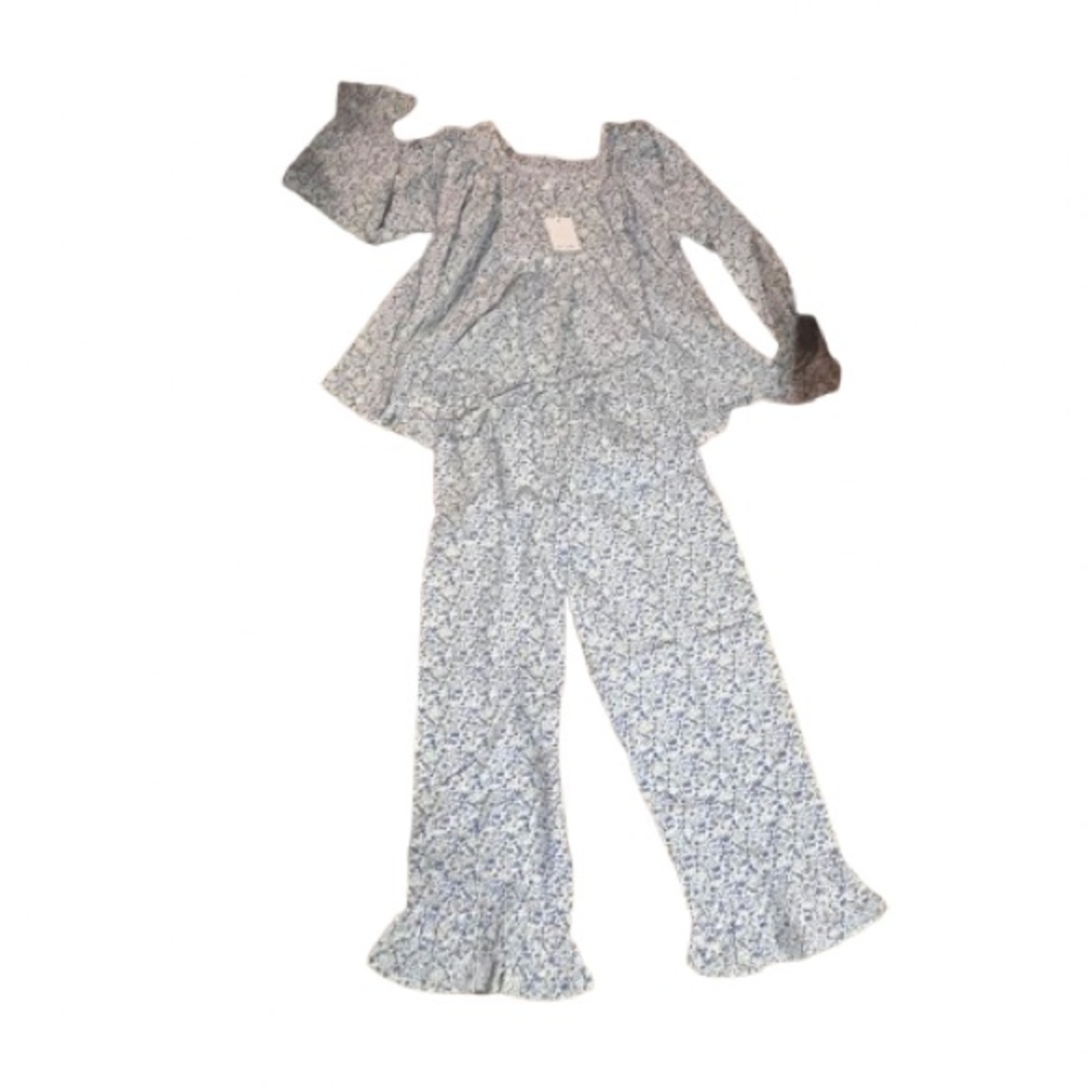 Piyama Floral Ruffle-Trim Women's Pajama Set - Light Blue - Picture 5 of 7